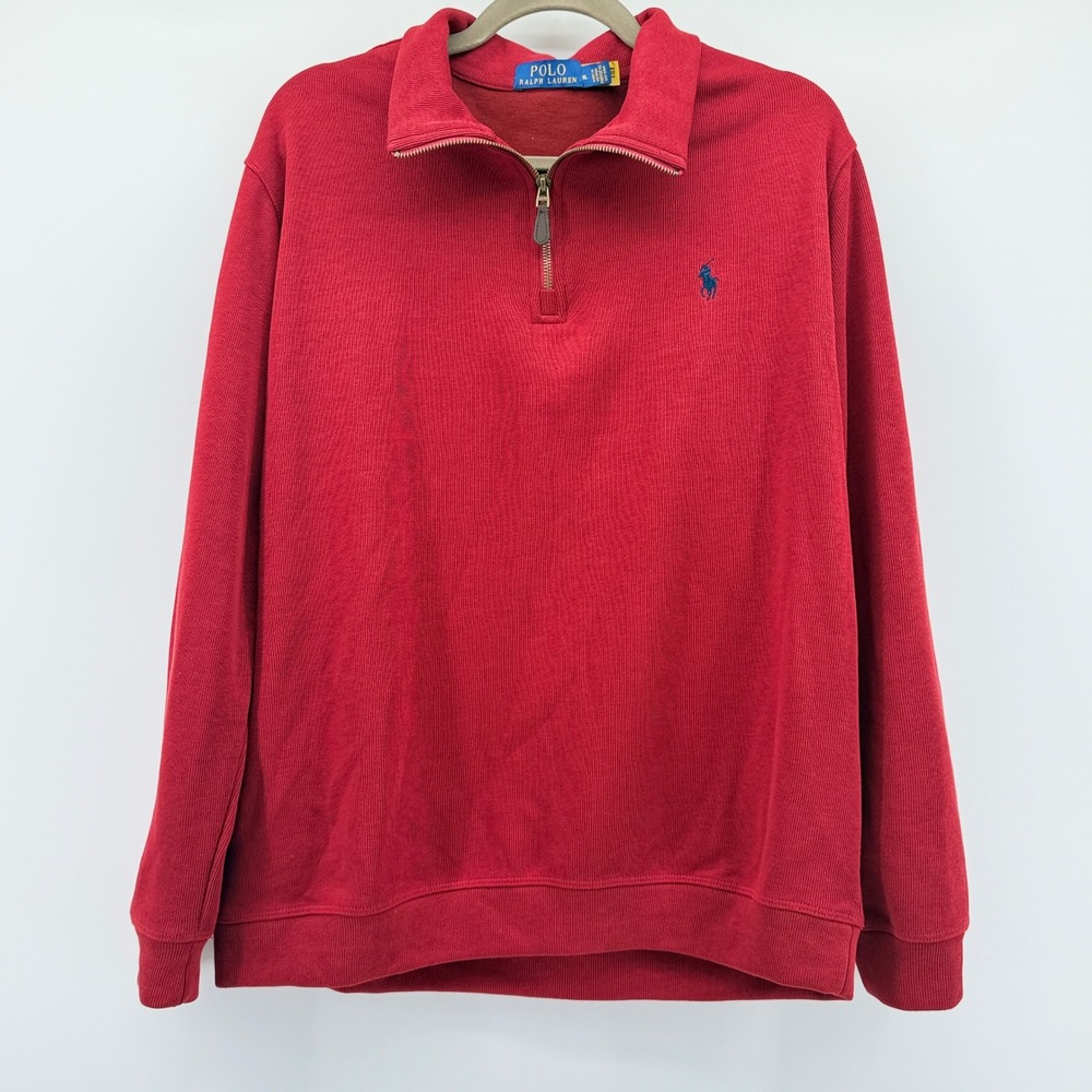 Polo Ralph Lauren Mens XL Red Quarter Zip Pullover Sweater Pony Logo